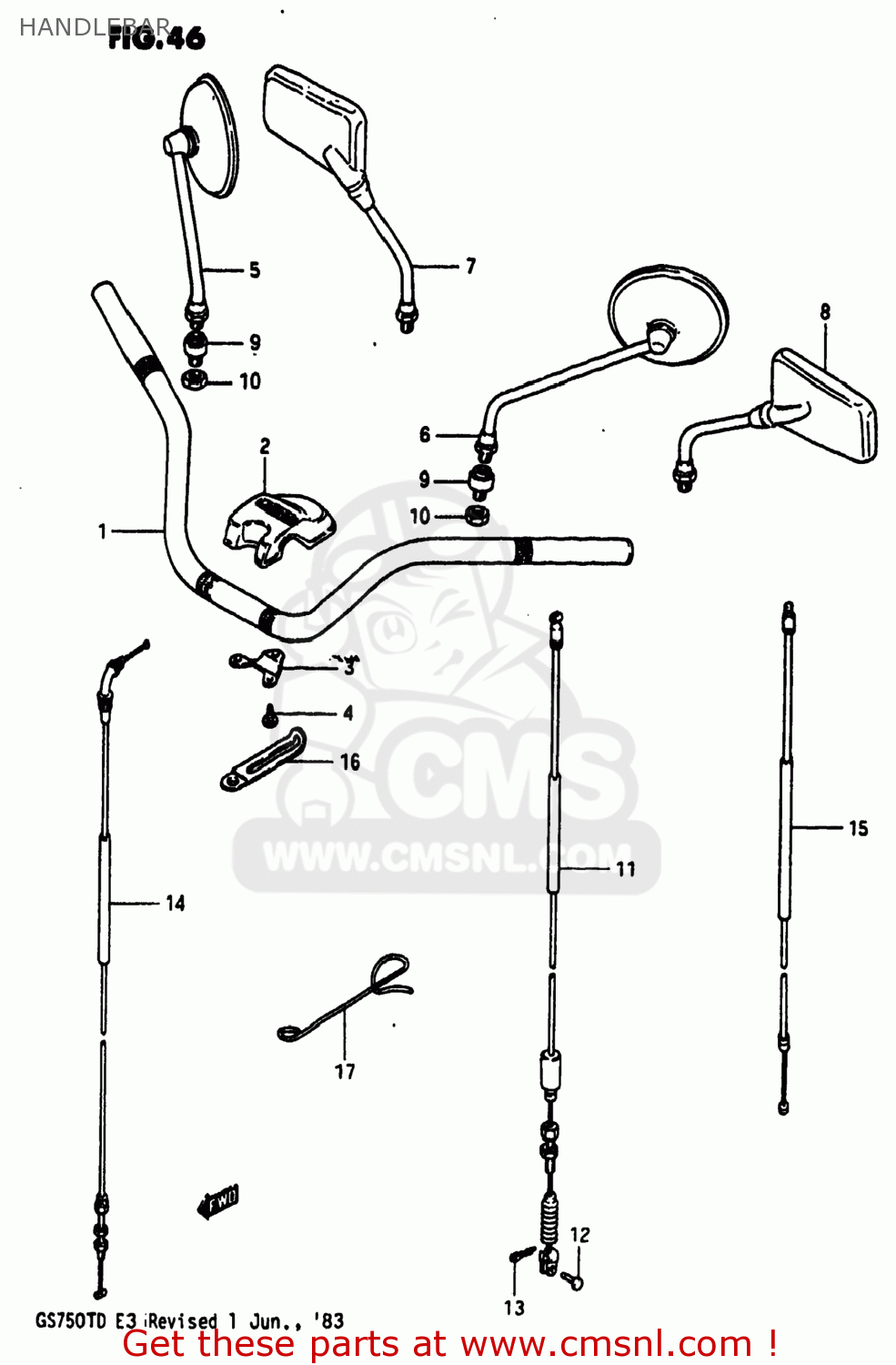HANDLEBAR GS750T 1983 (D) USA (E03)