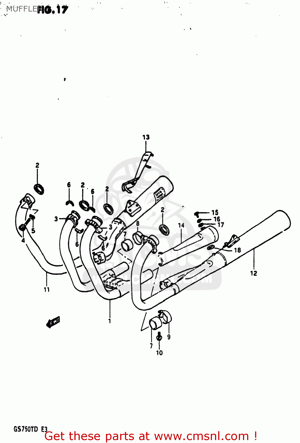 MUFFLER GS750T 1983 (D) USA (E03)