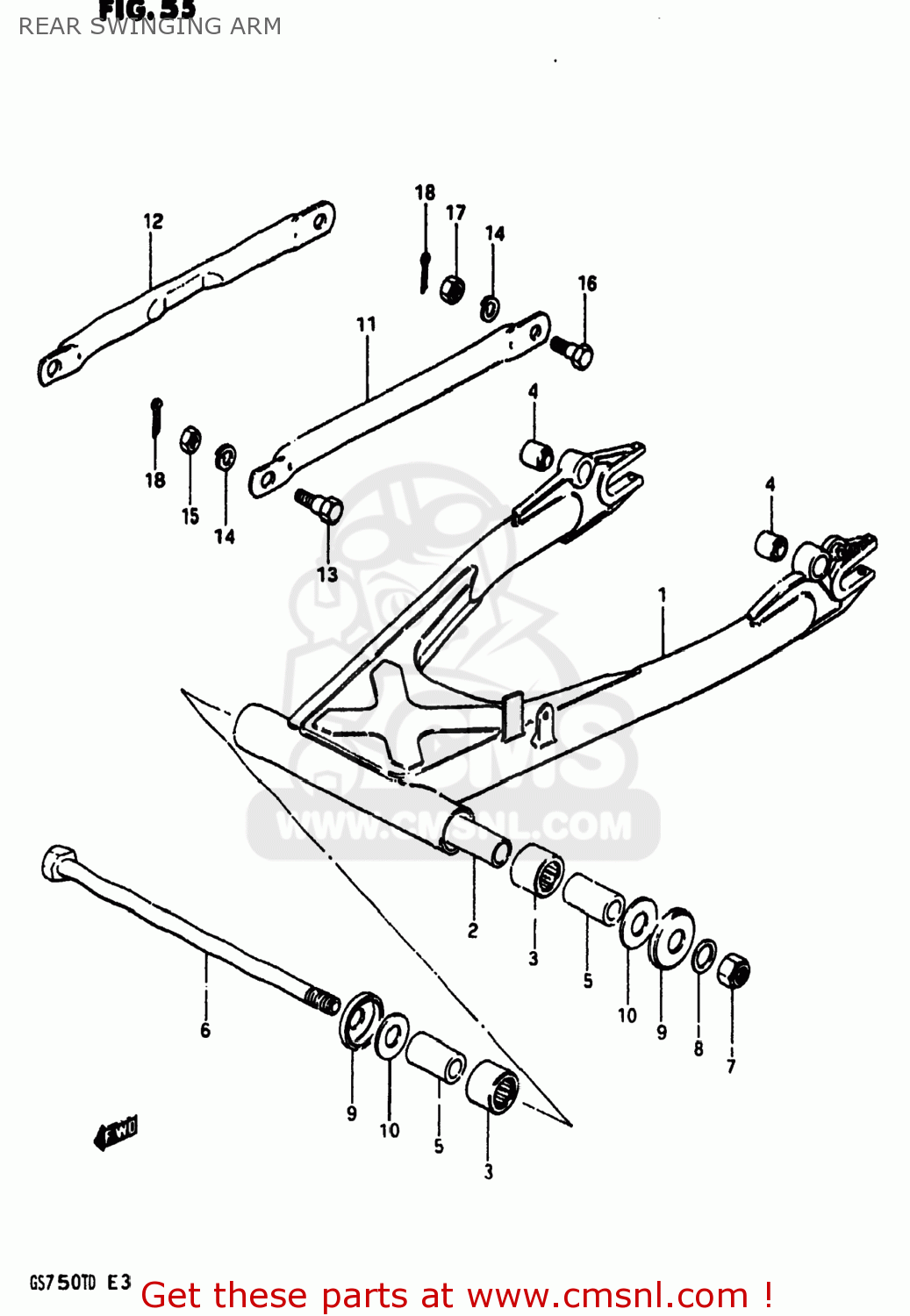 REAR SWINGING ARM GS750T 1983 (D) USA (E03)