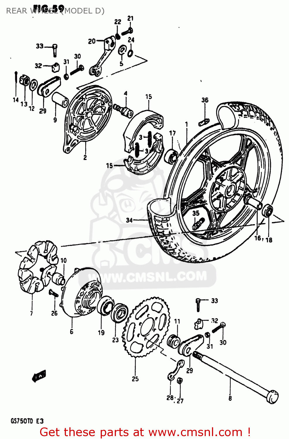 REAR WHEEL (MODEL D) GS750T 1983 (D) USA (E03)