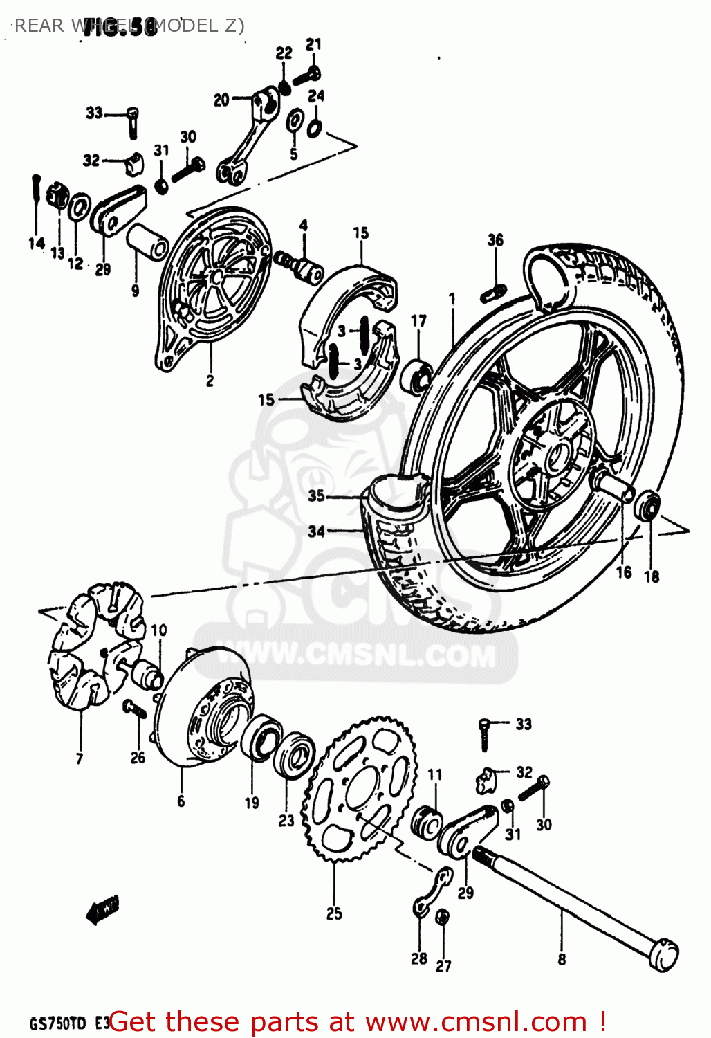 REAR WHEEL (MODEL Z) GS750T 1983 (D) USA (E03)