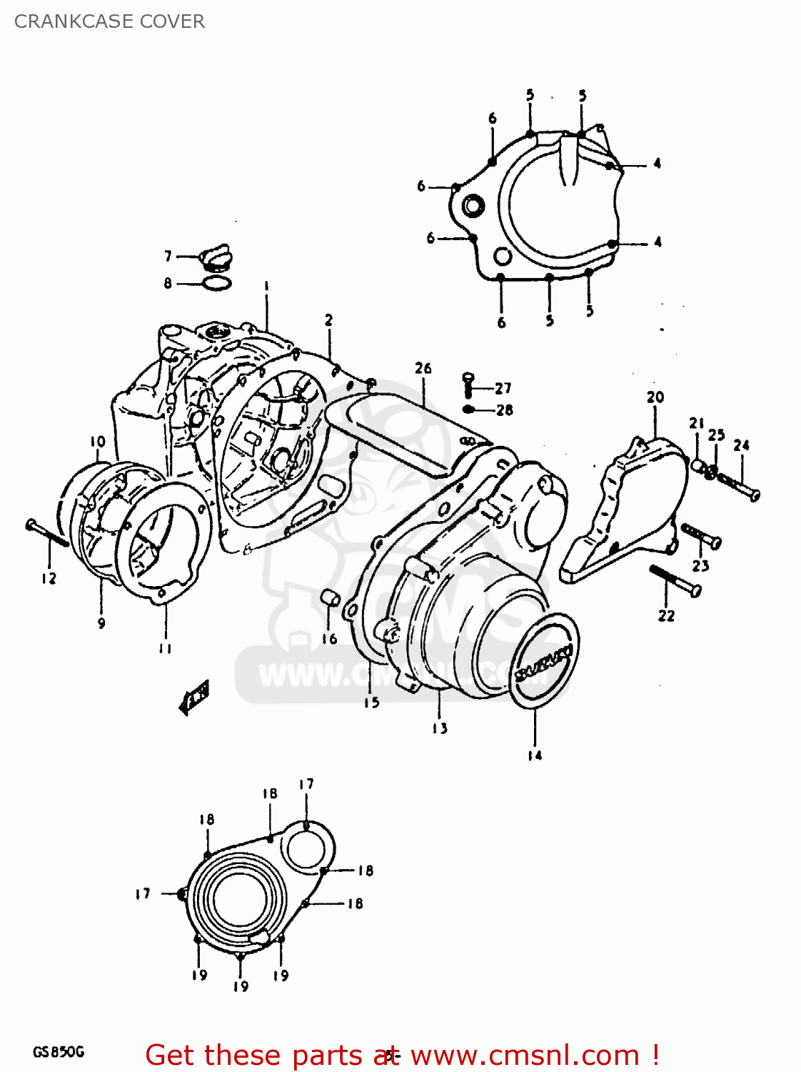 CRANKCASE COVER GS850 1986 (G) GENERAL EXPORT (E01)