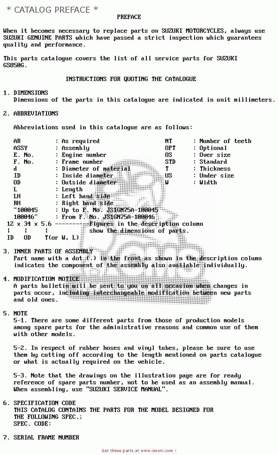 * CATALOG PREFACE * GS850 1986 (G) GENERAL EXPORT (E01)
