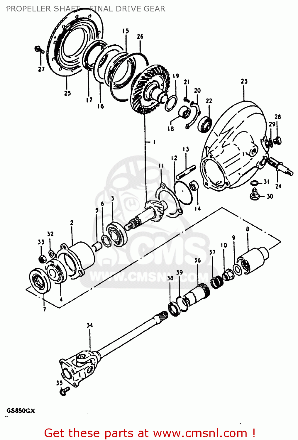 PROPELLER SHAFT - FINAL DRIVE GEAR GS850G 1981 (X) (E01 E02 E04 E17 E18 E21 E22 E24 E25 E26 E34 E39