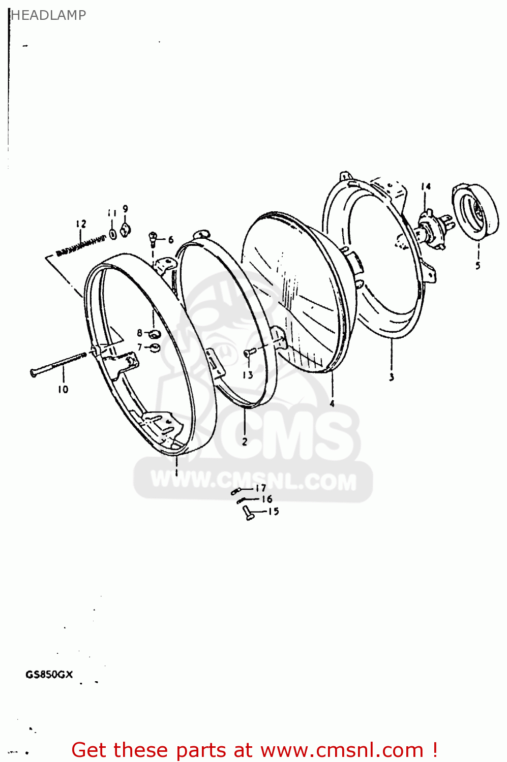 HEADLAMP GS850G 1981 (X) (E01 E02 E04 E17 E18 E21 E22 E24 E25 E26 E34 E39