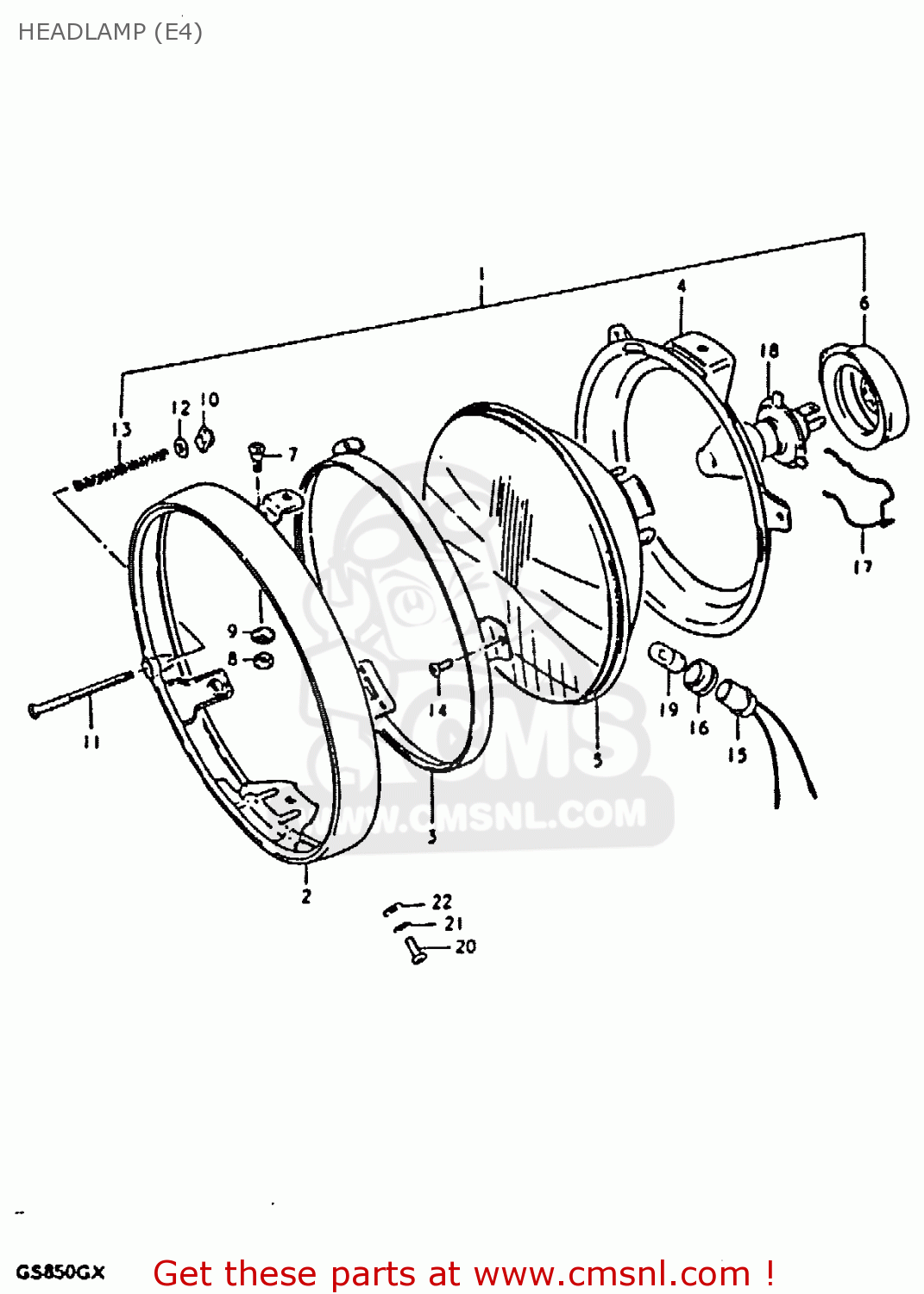 HEADLAMP (E4) GS850G 1981 (X) (E01 E02 E04 E17 E18 E21 E22 E24 E25 E26 E34 E39