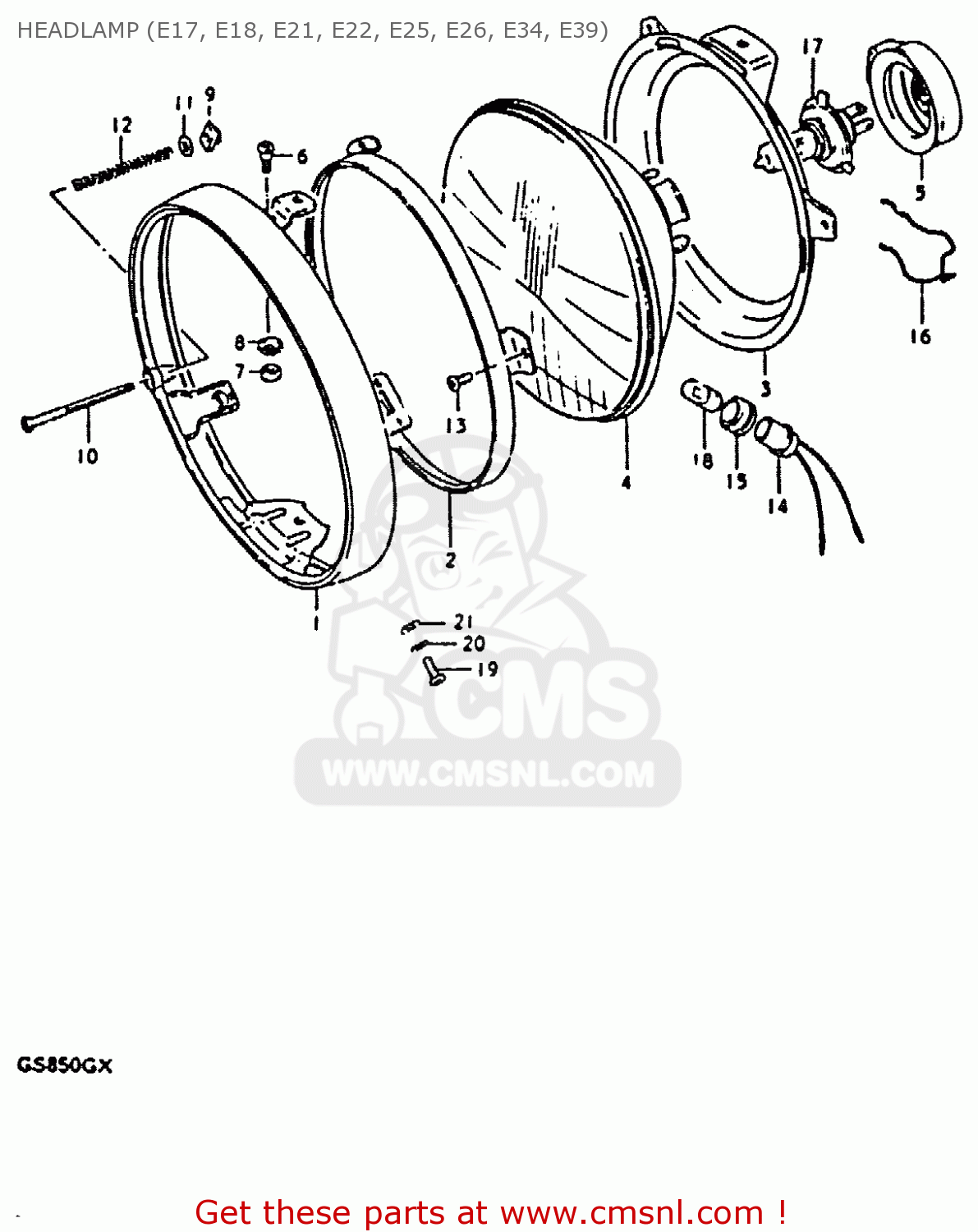 HEADLAMP (E17, E18, E21, E22, E25, E26, E34, E39) GS850G 1981 (X) (E01 E02 E04 E17 E18 E21 E22 E24 E25 E26 E34 E39