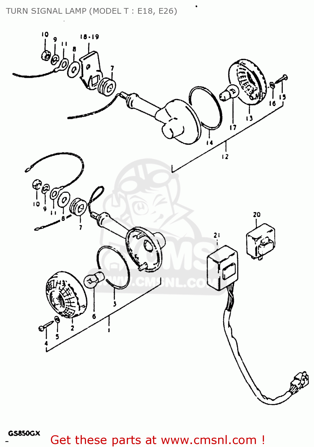 TURN SIGNAL LAMP (MODEL T : E18, E26) GS850G 1981 (X) (E01 E02 E04 E17 E18 E21 E22 E24 E25 E26 E34 E39