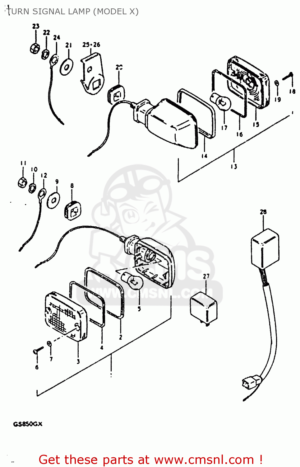 TURN SIGNAL LAMP (MODEL X) GS850G 1981 (X) (E01 E02 E04 E17 E18 E21 E22 E24 E25 E26 E34 E39