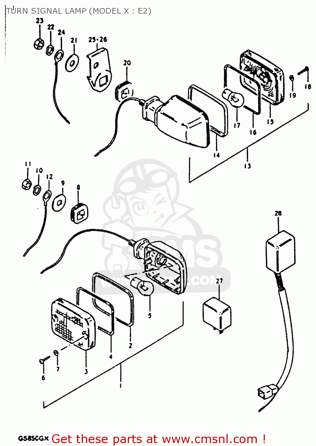TURN SIGNAL LAMP (MODEL X : E2) GS850G 1981 (X) (E01 E02 E04 E17 E18 E21 E22 E24 E25 E26 E34 E39