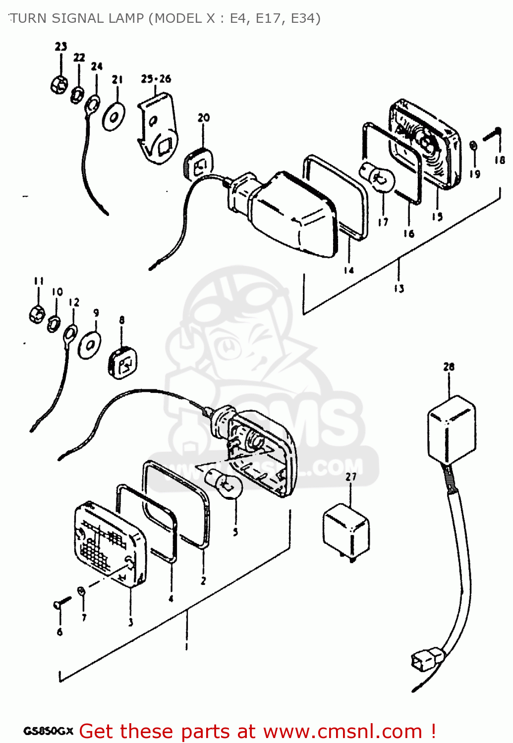TURN SIGNAL LAMP (MODEL X : E4, E17, E34) GS850G 1981 (X) (E01 E02 E04 E17 E18 E21 E22 E24 E25 E26 E34 E39