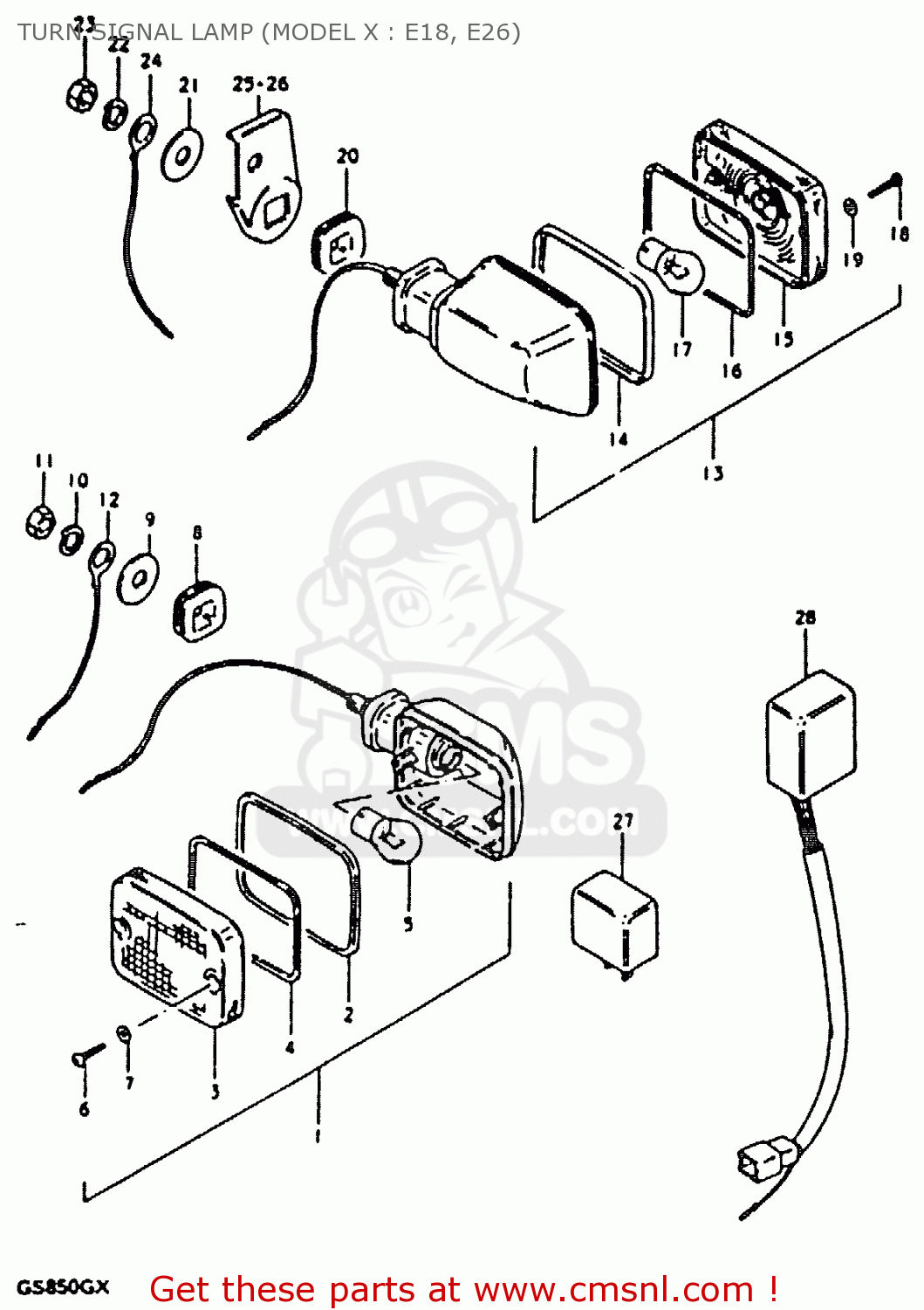 TURN SIGNAL LAMP (MODEL X : E18, E26) GS850G 1981 (X) (E01 E02 E04 E17 E18 E21 E22 E24 E25 E26 E34 E39