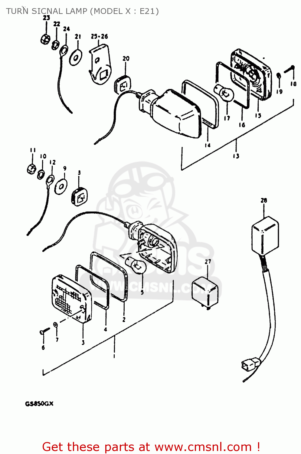 TURN SICNAL LAMP (MODEL X : E21) GS850G 1981 (X) (E01 E02 E04 E17 E18 E21 E22 E24 E25 E26 E34 E39