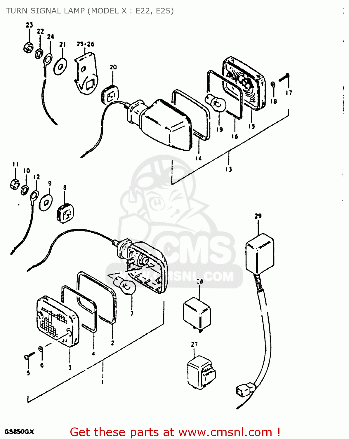 TURN SIGNAL LAMP (MODEL X : E22, E25) GS850G 1981 (X) (E01 E02 E04 E17 E18 E21 E22 E24 E25 E26 E34 E39