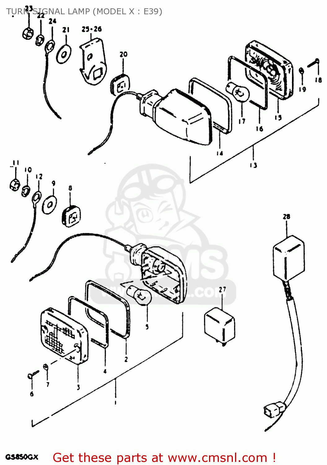 TURN SIGNAL LAMP (MODEL X : E39) GS850G 1981 (X) (E01 E02 E04 E17 E18 E21 E22 E24 E25 E26 E34 E39