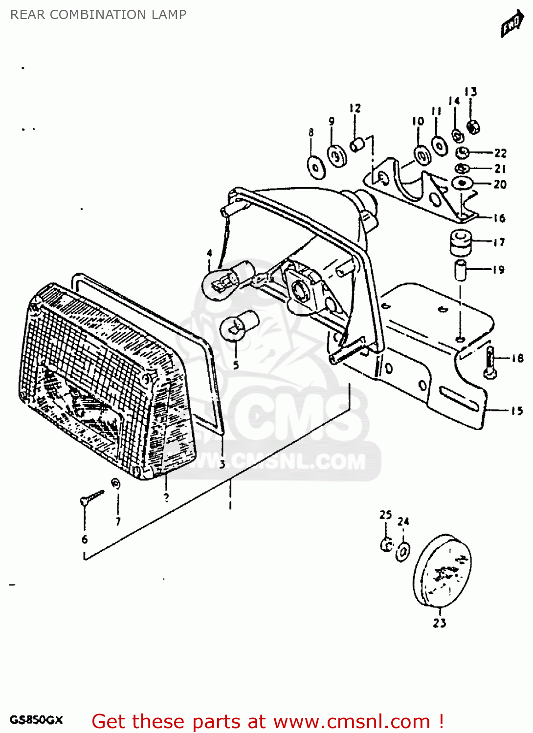 REAR COMBINATION LAMP GS850G 1981 (X) (E01 E02 E04 E17 E18 E21 E22 E24 E25 E26 E34 E39