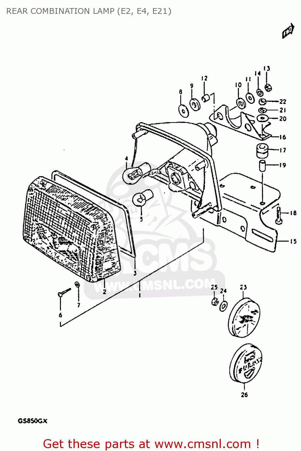 REAR COMBINATION LAMP (E2, E4, E21) GS850G 1981 (X) (E01 E02 E04 E17 E18 E21 E22 E24 E25 E26 E34 E39