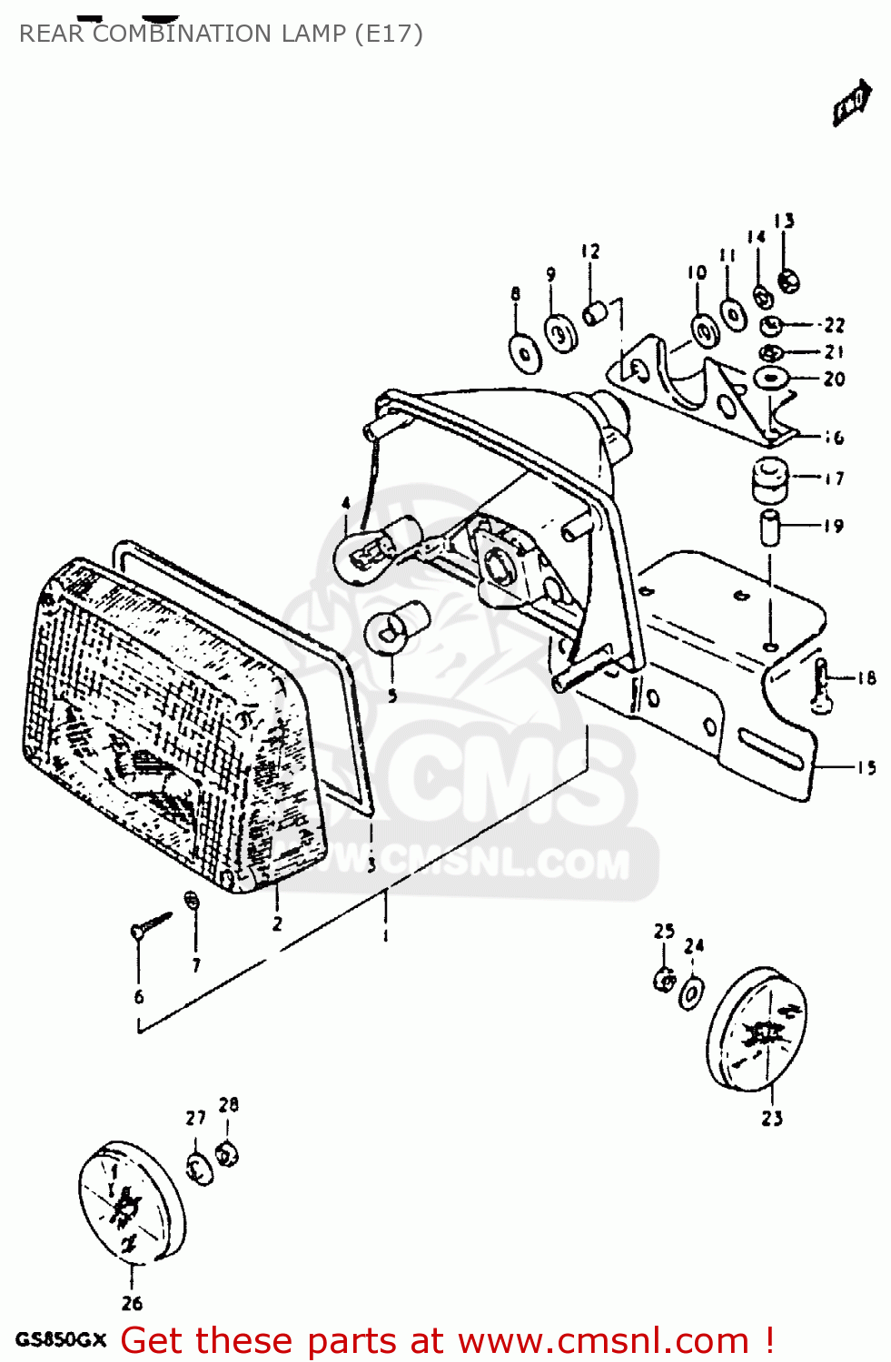 REAR COMBINATION LAMP (E17) GS850G 1981 (X) (E01 E02 E04 E17 E18 E21 E22 E24 E25 E26 E34 E39