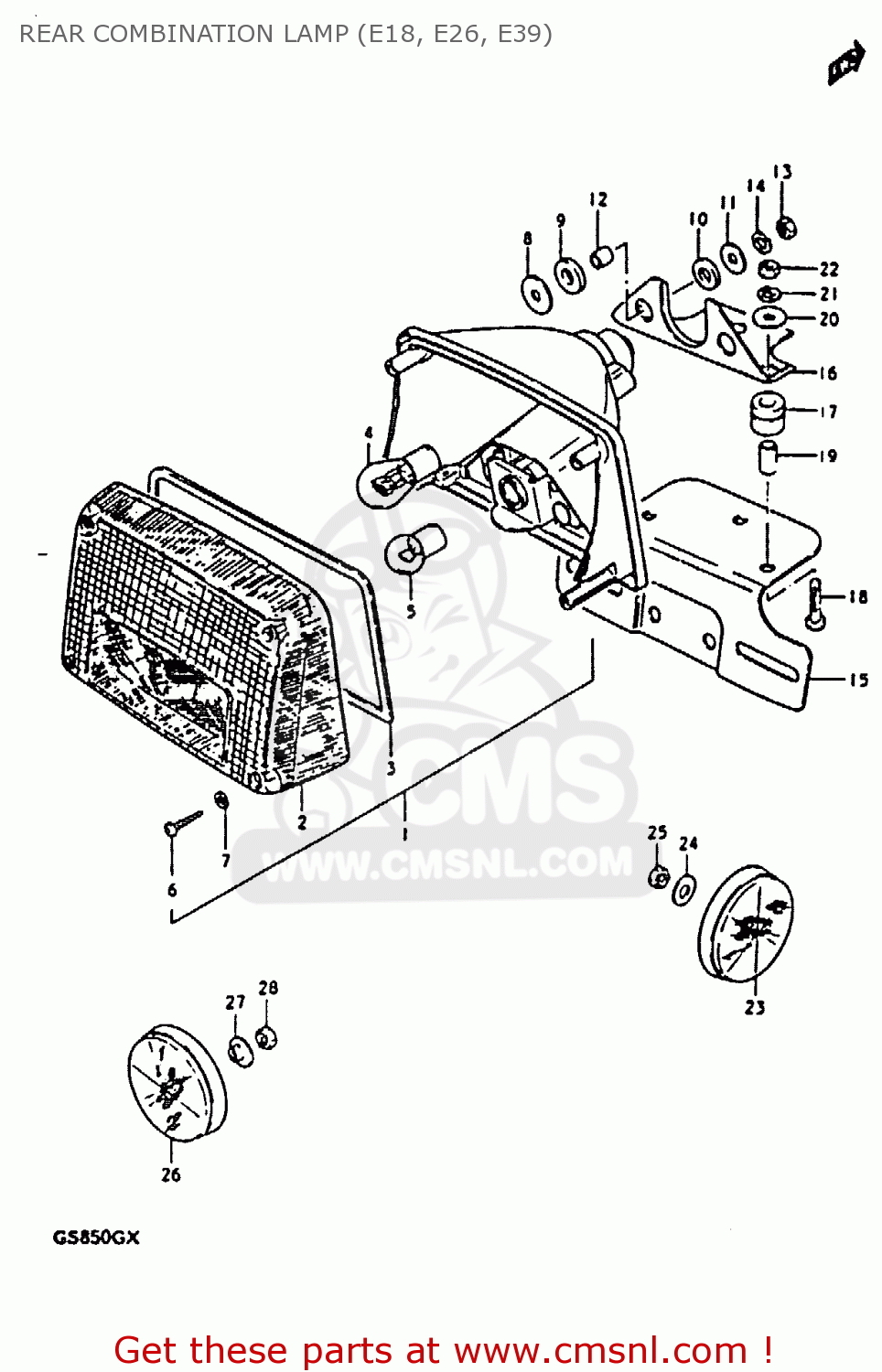 REAR COMBINATION LAMP (E18, E26, E39) GS850G 1981 (X) (E01 E02 E04 E17 E18 E21 E22 E24 E25 E26 E34 E39