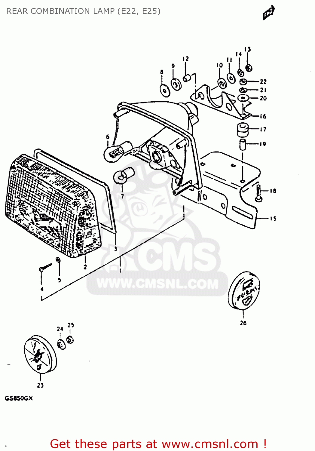 REAR COMBINATION LAMP (E22, E25) GS850G 1981 (X) (E01 E02 E04 E17 E18 E21 E22 E24 E25 E26 E34 E39