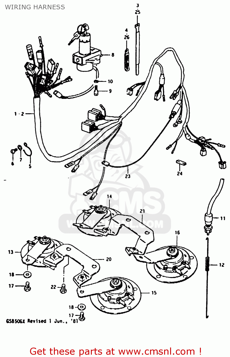 WIRING HARNESS GS850G 1981 (X) (E01 E02 E04 E17 E18 E21 E22 E24 E25 E26 E34 E39