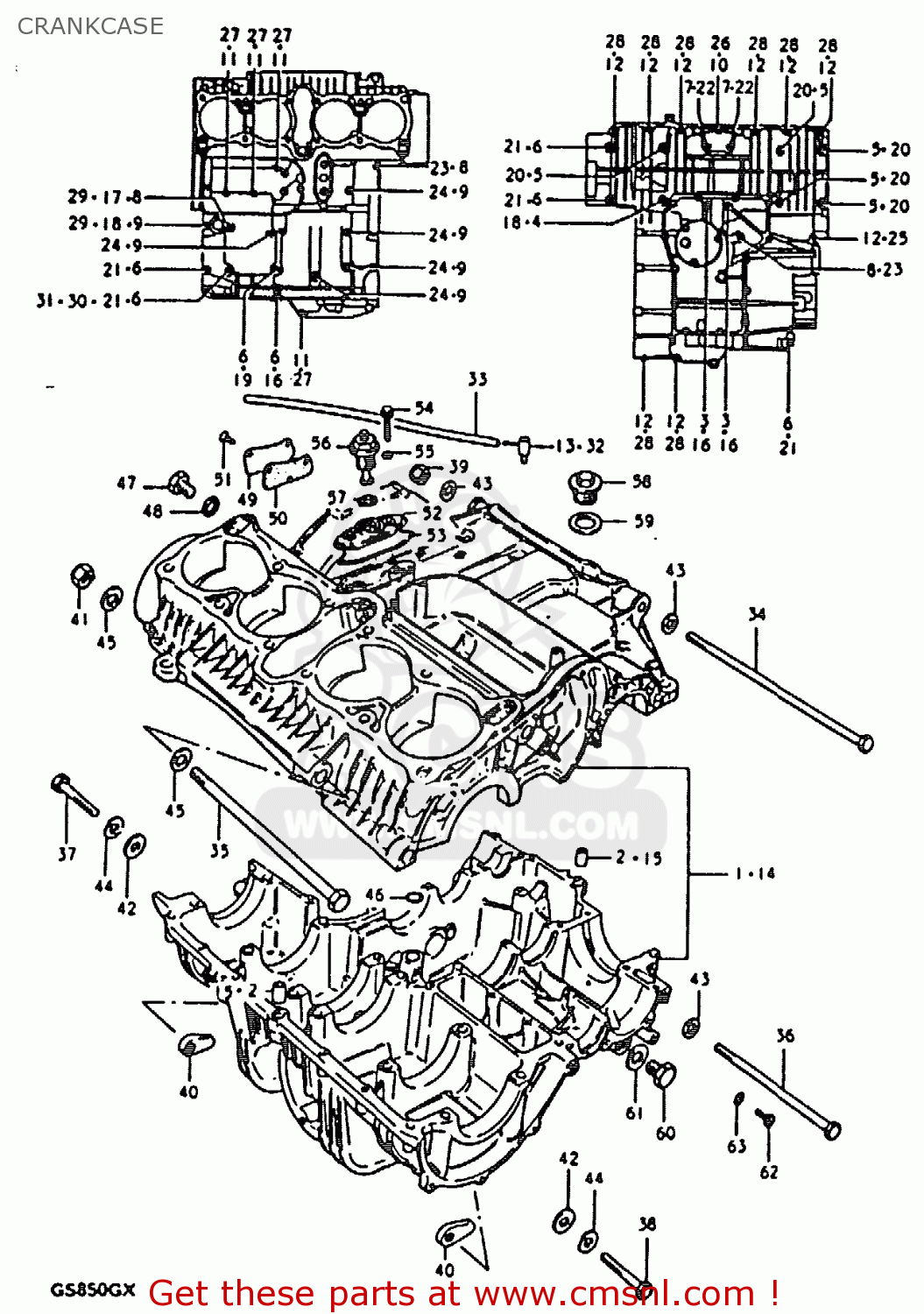 CRANKCASE GS850G 1981 (X) (E01 E02 E04 E17 E18 E21 E22 E24 E25 E26 E34 E39