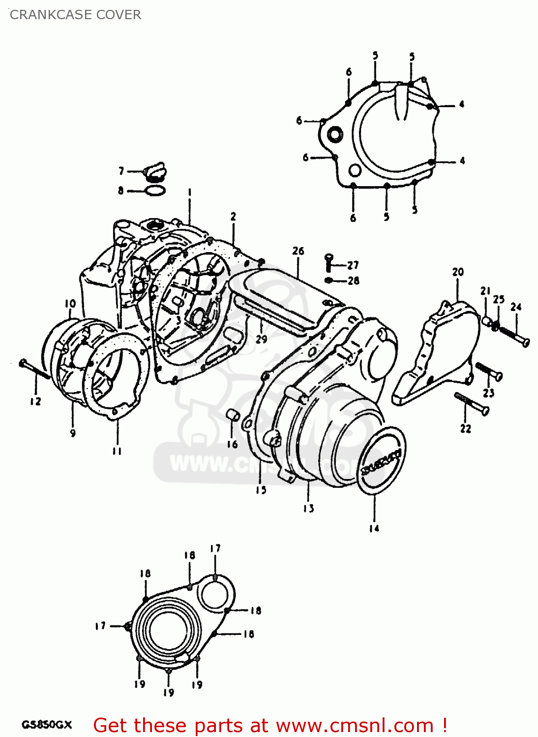 CRANKCASE COVER GS850G 1981 (X) (E01 E02 E04 E17 E18 E21 E22 E24 E25 E26 E34 E39