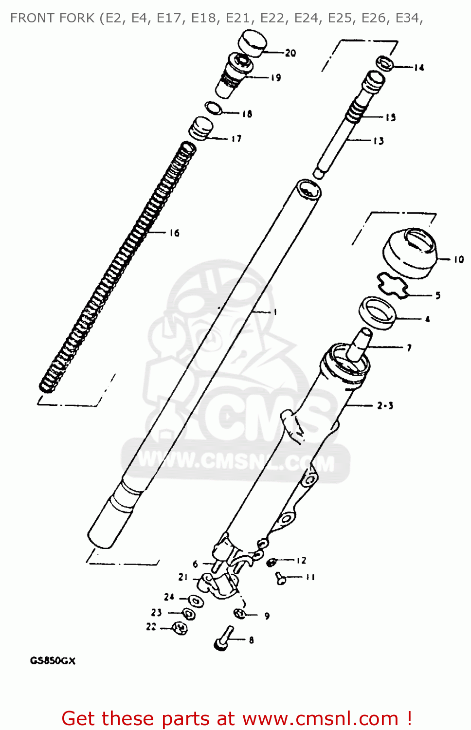 FRONT FORK (E2, E4, E17, E18, E21, E22, E24, E25, E26, E34, GS850G 1981 (X) (E01 E02 E04 E17 E18 E21 E22 E24 E25 E26 E34 E39
