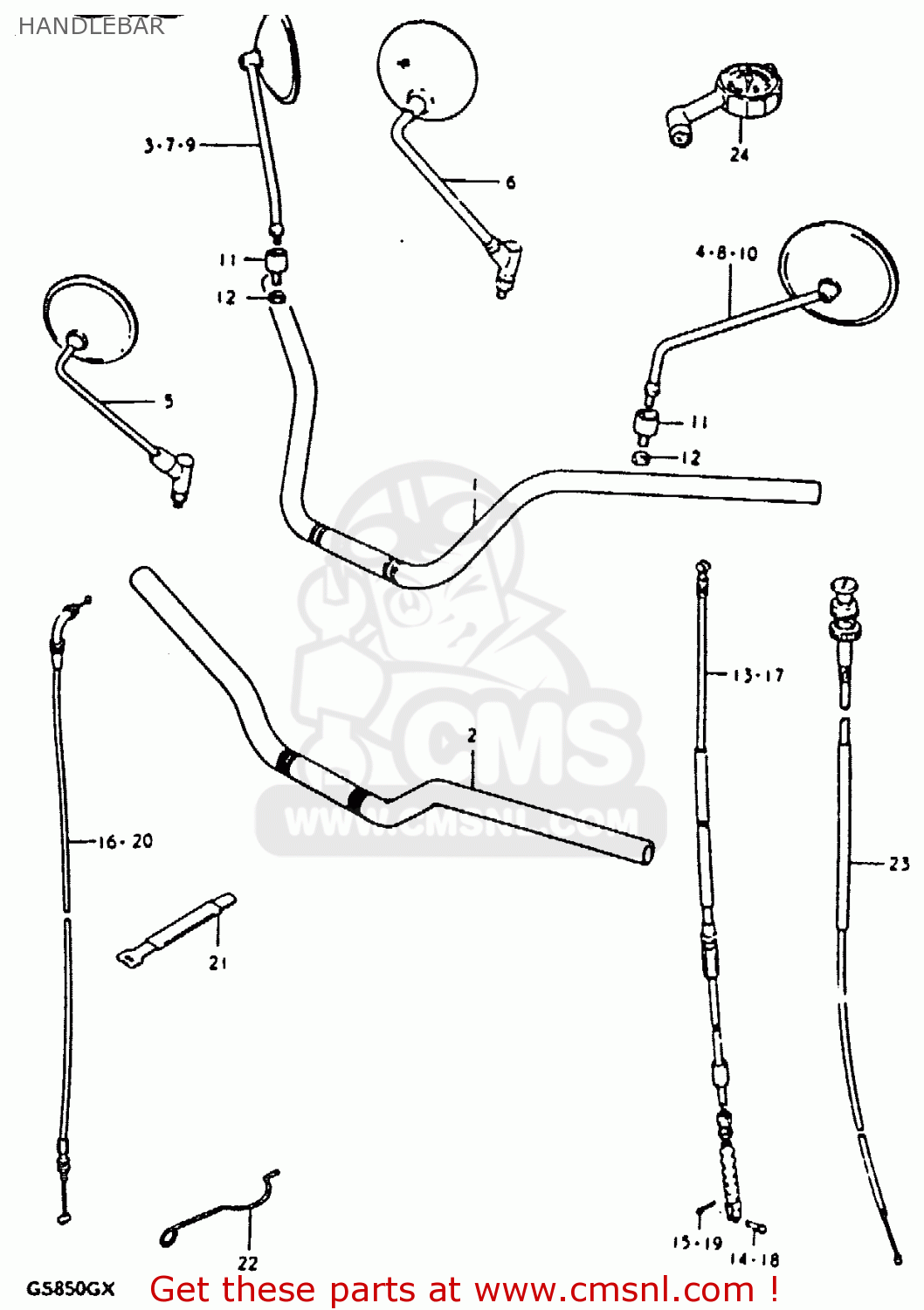 HANDLEBAR GS850G 1981 (X) (E01 E02 E04 E17 E18 E21 E22 E24 E25 E26 E34 E39