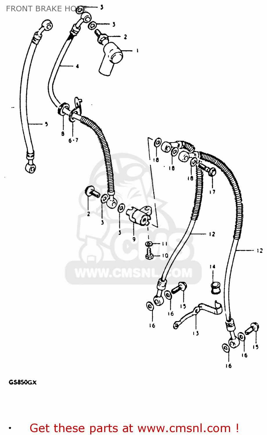 FRONT BRAKE HOSE GS850G 1981 (X) (E01 E02 E04 E17 E18 E21 E22 E24 E25 E26 E34 E39