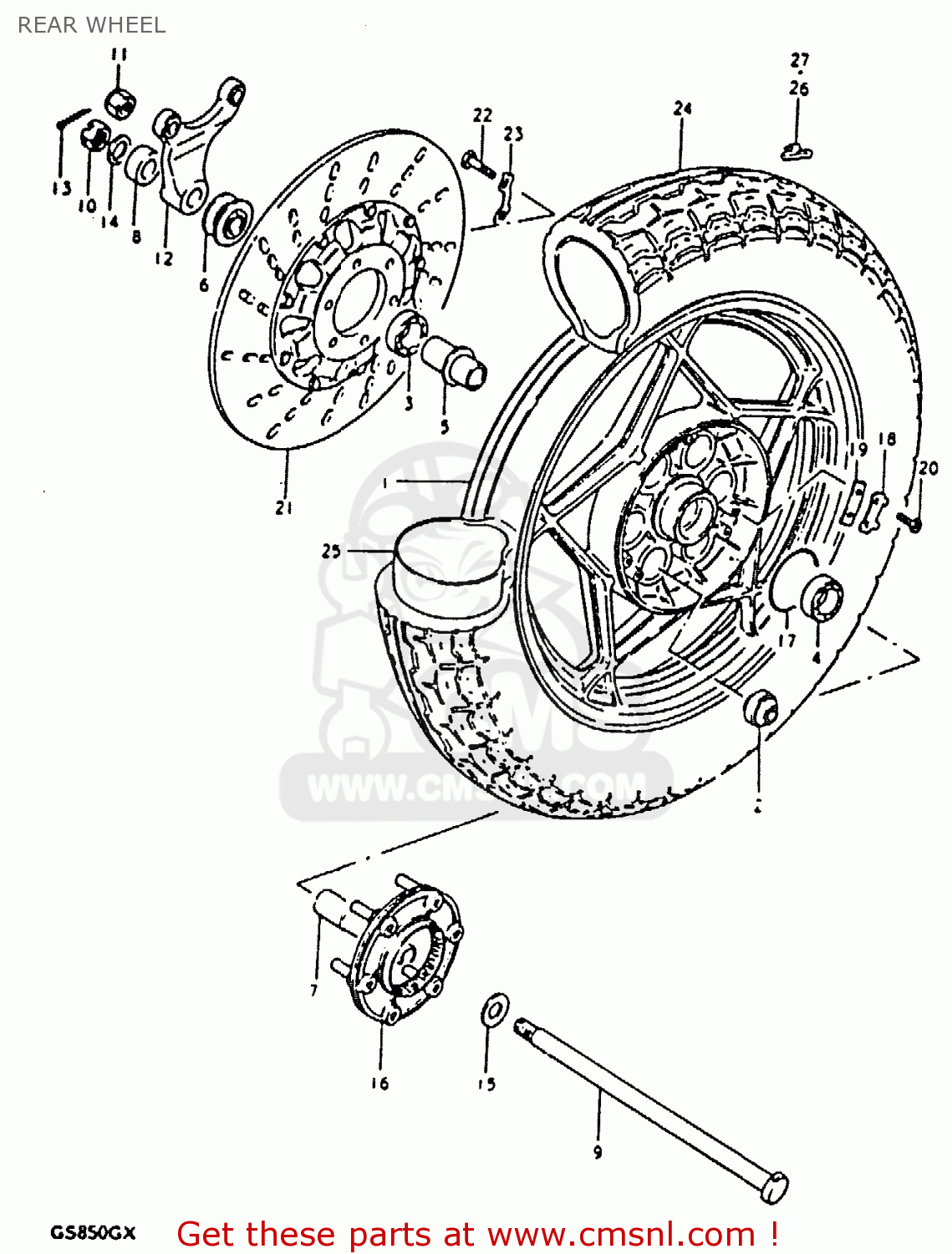 REAR WHEEL GS850G 1981 (X) (E01 E02 E04 E17 E18 E21 E22 E24 E25 E26 E34 E39