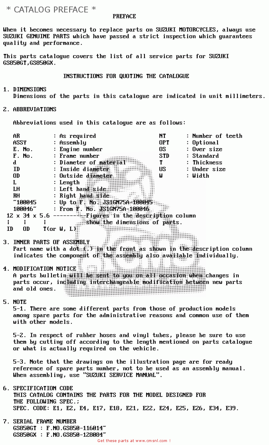 * CATALOG PREFACE * GS850G 1981 (X) (E01 E02 E04 E17 E18 E21 E22 E24 E25 E26 E34 E39