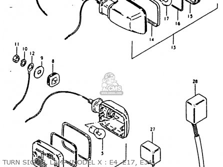 TURN SIGNAL LAMP (MODEL X : E4, E17, E34) - GS850G 1981 (X) (E01 E02 E04 E17 E18 E21 E22 E24 E25 E26 E34 E39