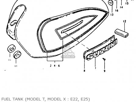 FUEL TANK (MODEL T, MODEL X : E22, E25) - GS850G 1981 (X) (E01 E02 E04 E17 E18 E21 E22 E24 E25 E26 E34 E39