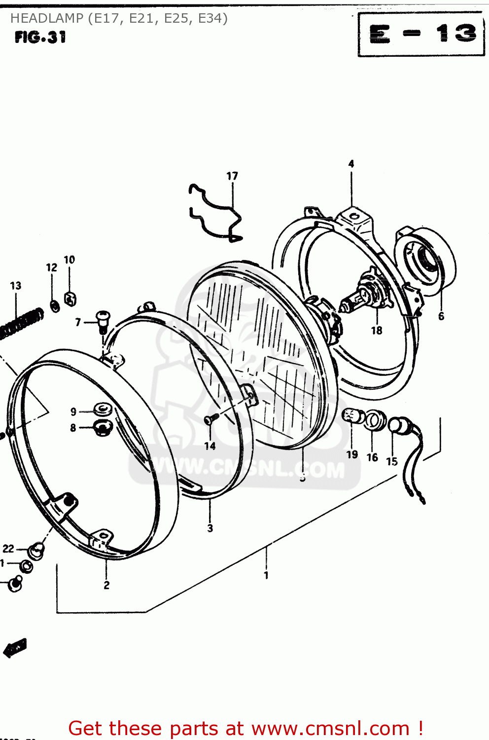 HEADLAMP (E17, E21, E25, E34) GS850G 1982 (Z) GENERAL EXPORT (E01)
