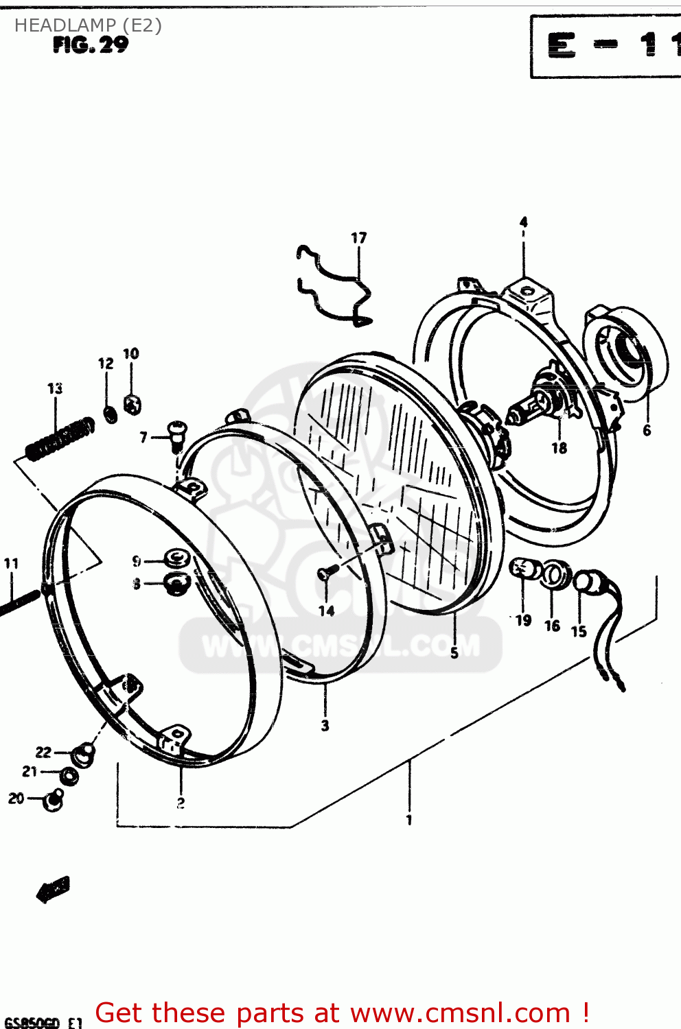 HEADLAMP (E2) GS850G 1983 (D) GENERAL EXPORT (E01)