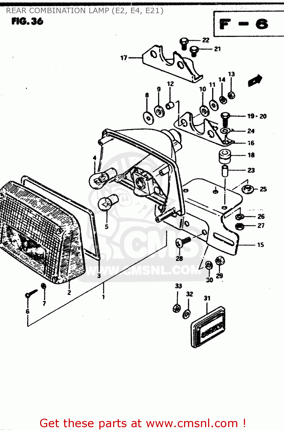 REAR COMBINATION LAMP (E2, E4, E21) GS850G 1983 (D) GENERAL EXPORT (E01)