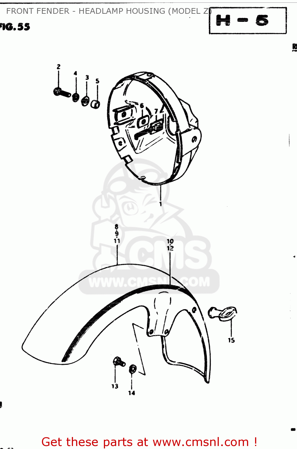 FRONT FENDER - HEADLAMP HOUSING (MODEL Z) GS850G 1983 (D) GENERAL EXPORT (E01)