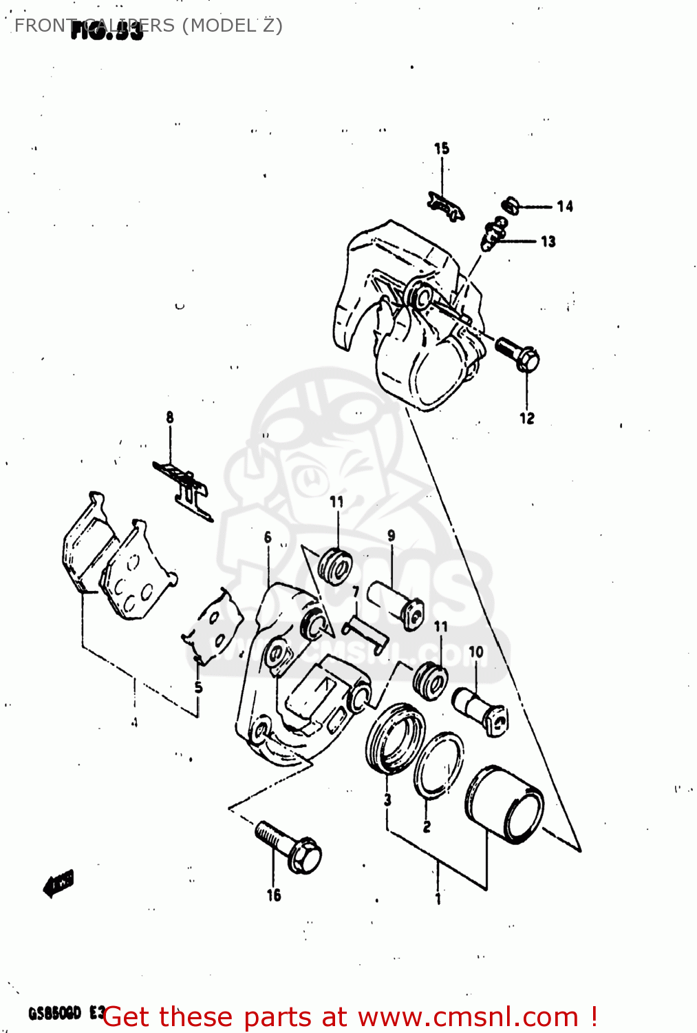 FRONT CALIPERS (MODEL Z) GS850G 1983 (D) USA (E03)