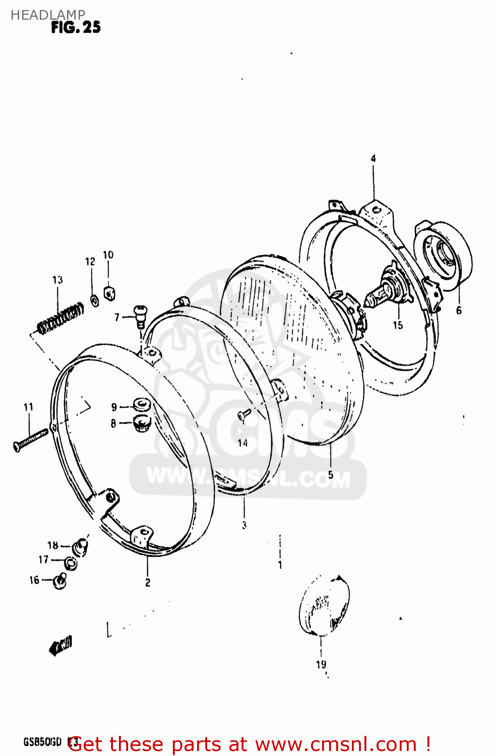 HEADLAMP GS850G 1983 (D) USA (E03)