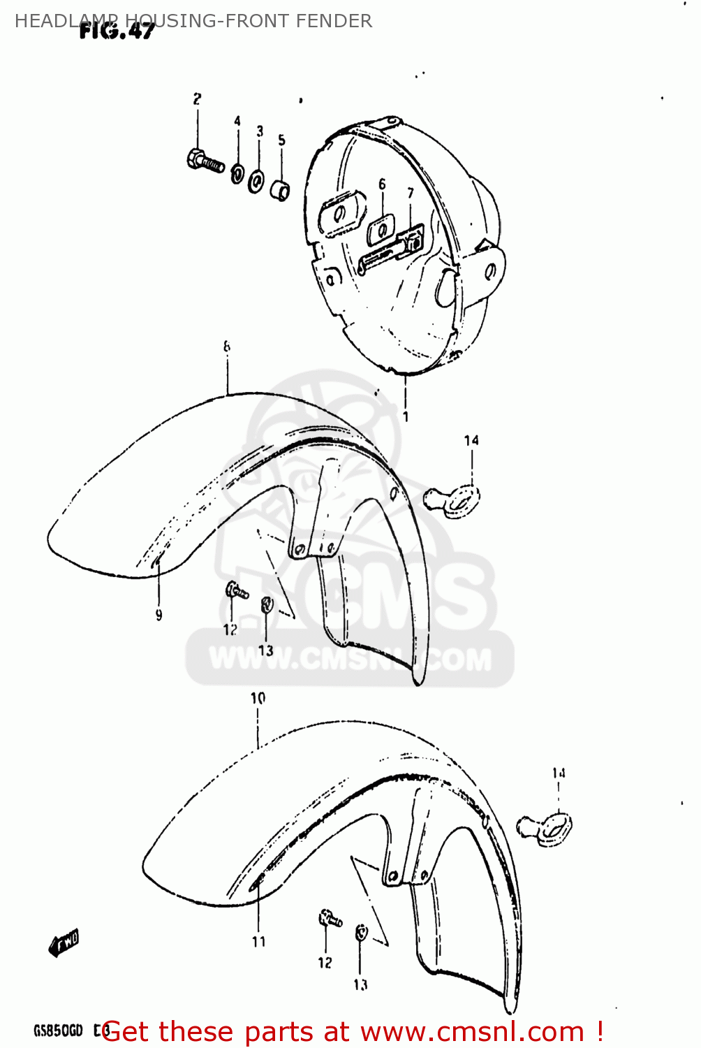 HEADLAMP HOUSING-FRONT FENDER GS850G 1983 (D) USA (E03)