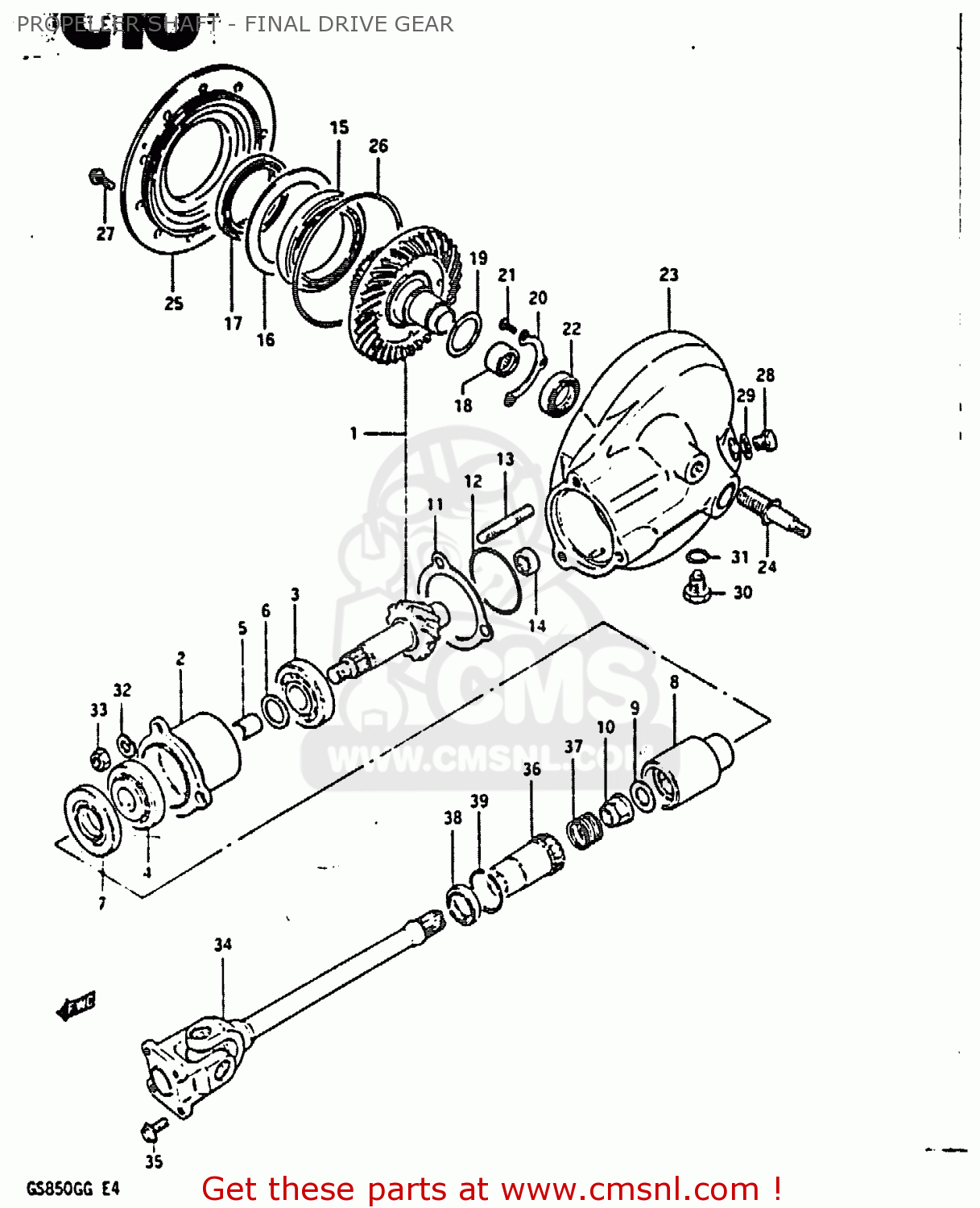PROPELLER SHAFT - FINAL DRIVE GEAR GS850G 1984 (E) (E01 E02 E04 E06 E22 E24 E25)