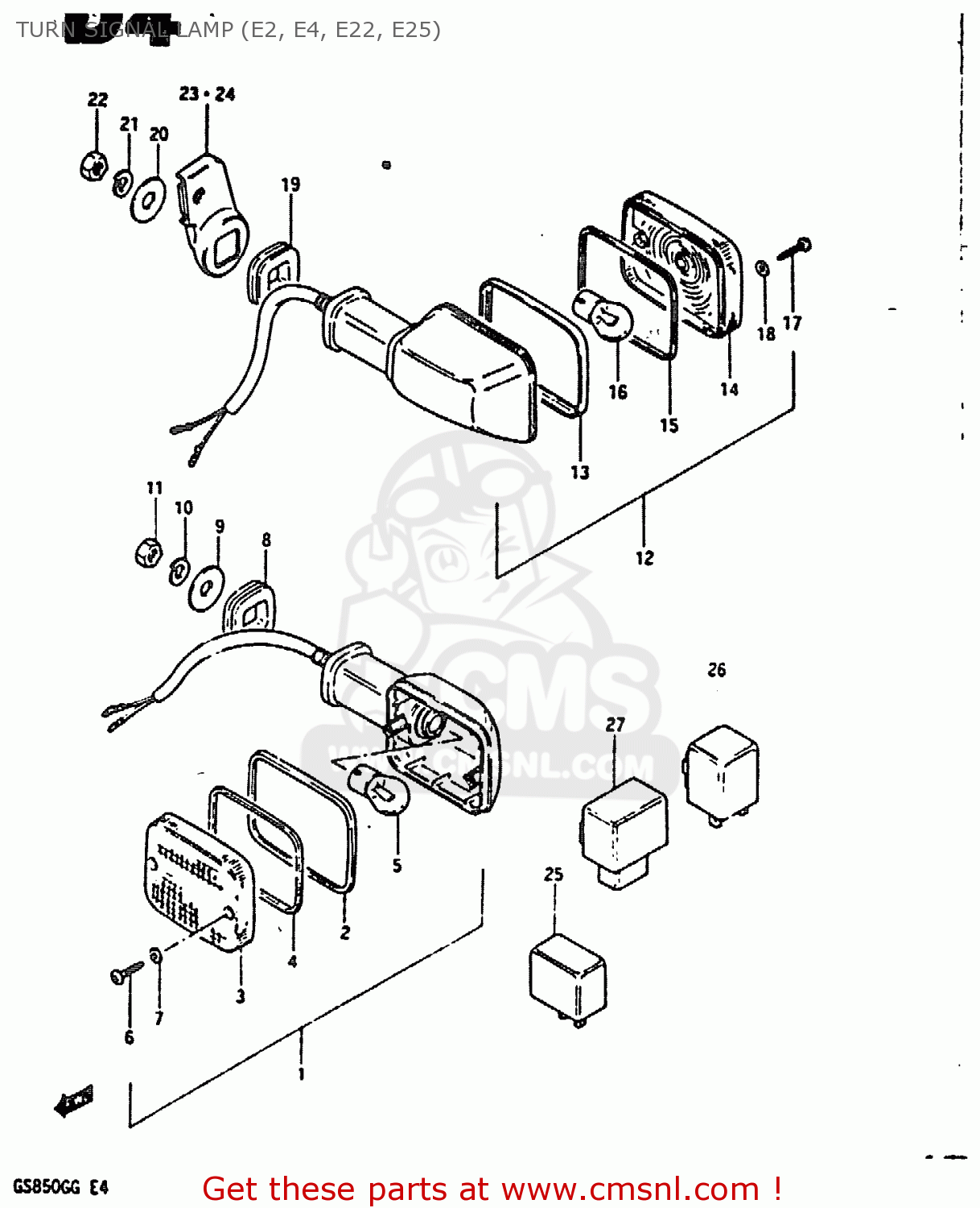 TURN SIGNAL LAMP (E2, E4, E22, E25) GS850G 1984 (E) (E01 E02 E04 E06 E22 E24 E25)