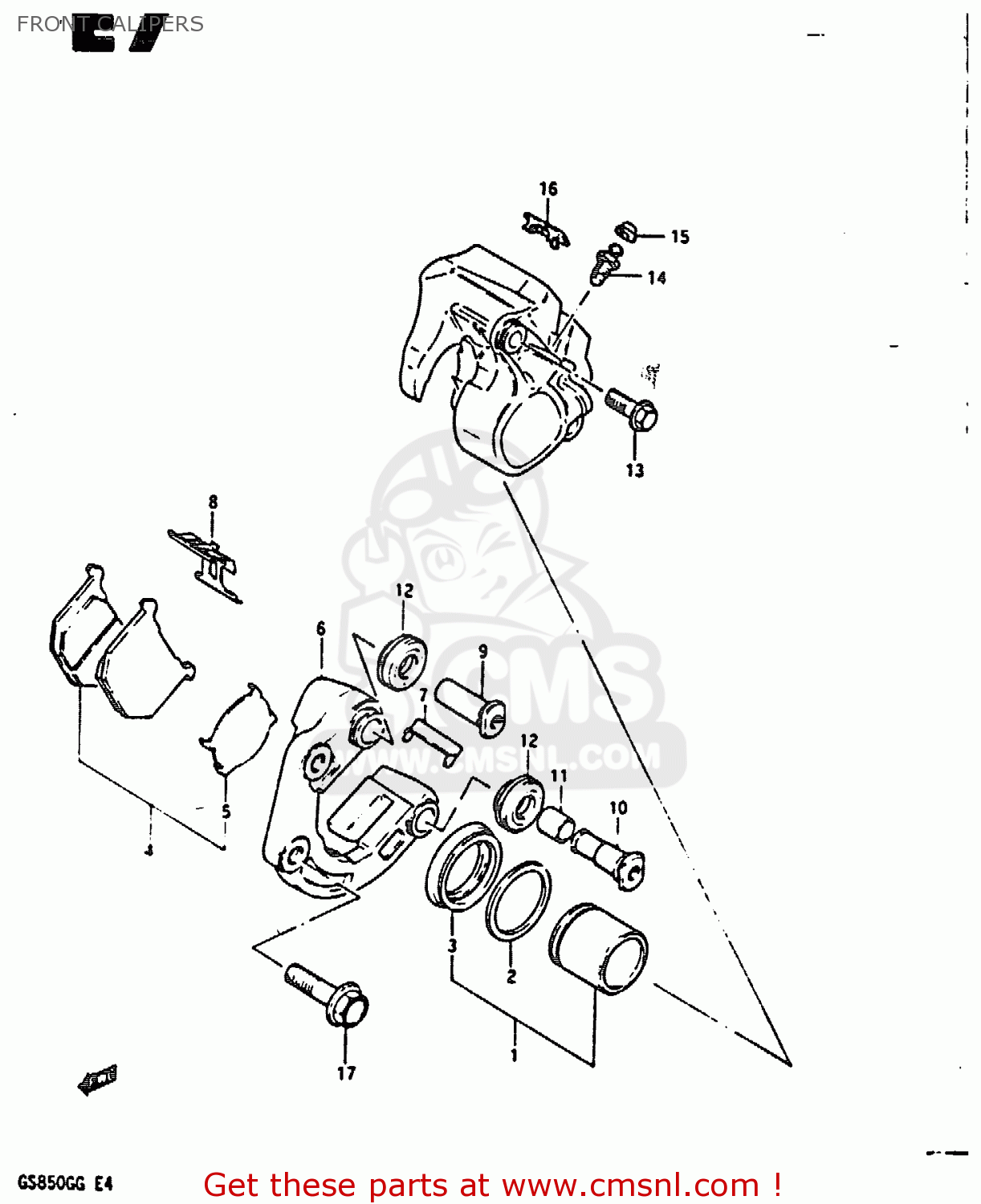 FRONT CALIPERS GS850G 1984 (E) (E01 E02 E04 E06 E22 E24 E25)