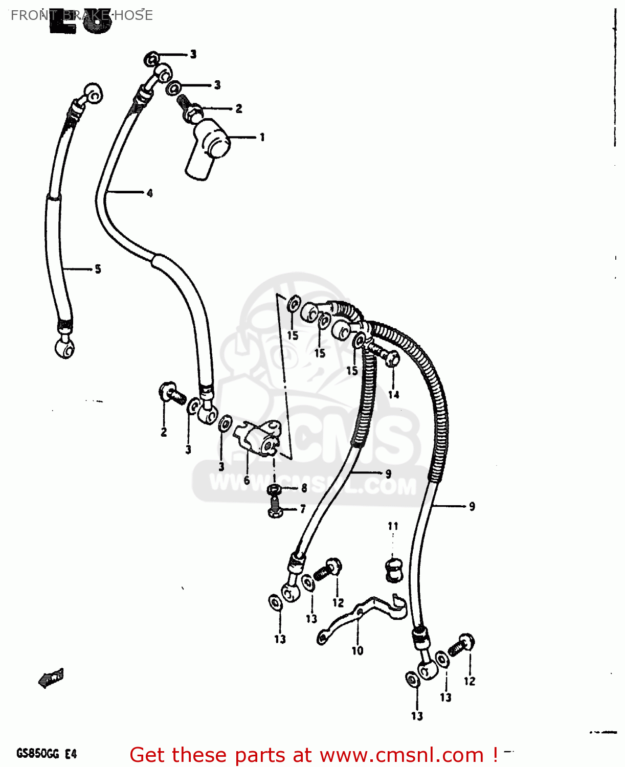 Suzuki GS850G 1985 (F) (E01 E02 E04 E06 E22 E24 E25) FRONT BRAKE HOSE ...