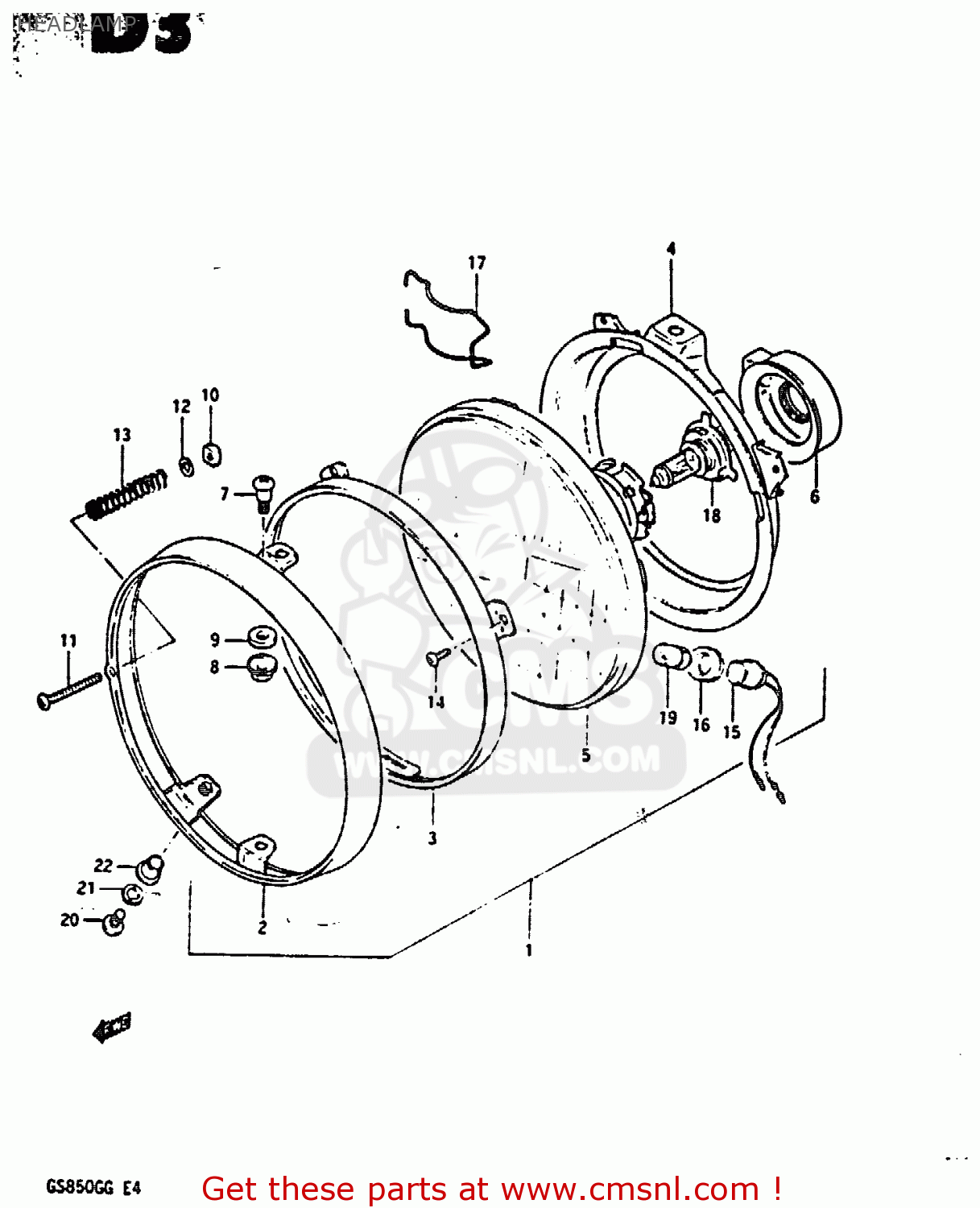 HEADLAMP GS850G 1985 (F) (E01 E02 E04 E06 E22 E24 E25)