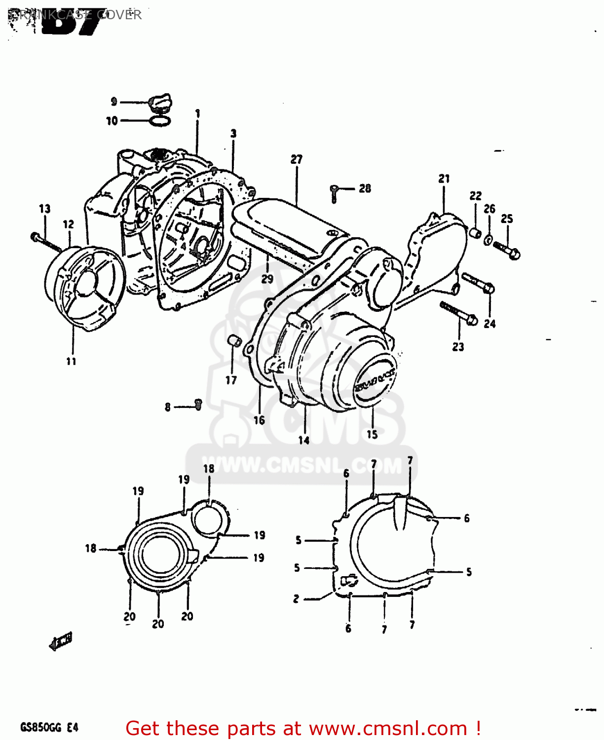 CRANKCASE COVER GS850G 1985 (F) (E01 E02 E04 E06 E22 E24 E25)