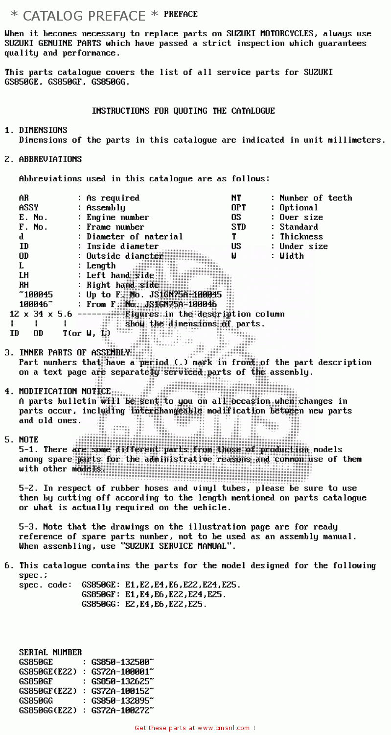 * CATALOG PREFACE * GS850G 1985 (F) (E01 E02 E04 E06 E22 E24 E25)