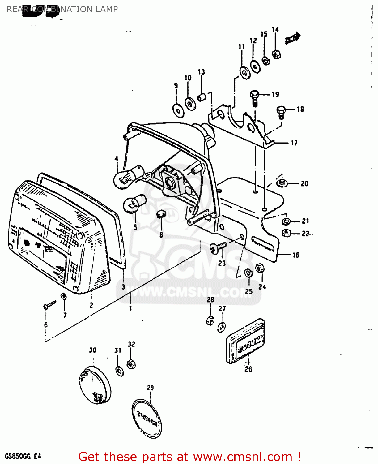 REAR COMBINATION LAMP GS850G 1986 (G) (E01 E02 E04 E06 E22 E24 E25)