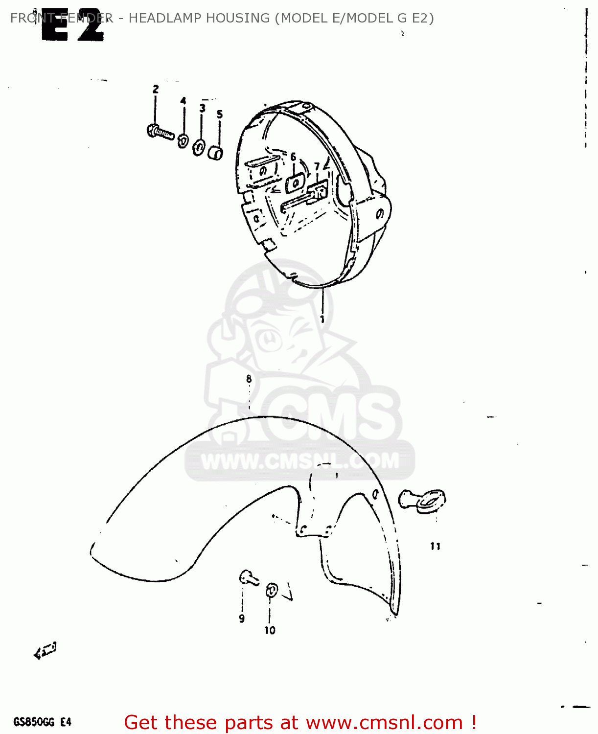 FRONT FENDER - HEADLAMP HOUSING (MODEL E/MODEL G E2) GS850G 1986 (G) (E01 E02 E04 E06 E22 E24 E25)